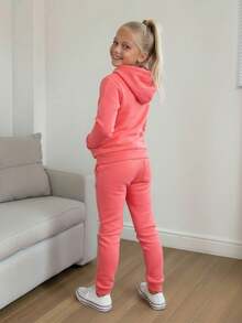Conjunto Con Pants Deportivos Para Niña  Estilo Casual - Naranja Coral - Ver 3