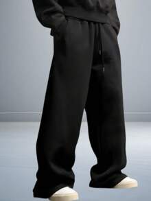 Men's Plain Baggy Sweatpants, Streetwear Style, Comfortable, Premium Style, Loose Fit, Casual, Modern And Soft. - màu đen - Xem 6