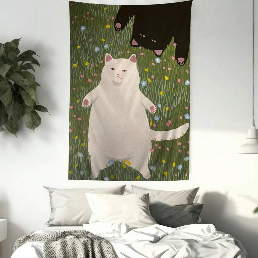 Tapiz de pared grande con estampado divertido y lindo de gatos enamorados, ideal para decoración del hogar, dorm, arte hippie y rugs - Multicolor - Ver 1