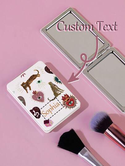 Espejo de bolsillo plegable personalizado - Estampado de leopardo con forma de corazón, compacto y portátil, regalo perfecto para novia/mamá/mejor amiga/parejas | Ideal para bodas/cumpleaños/aniversarios/San Valentín/viajes, espejo de bolsillo portátil, regalos para damas de honor, regalo de moda único para seres queridos