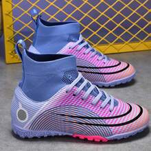 Zapatos de entrenamiento de fútbol de caña alta con tachuelas rotas, de moda informal para niños - Morado - Ver 2