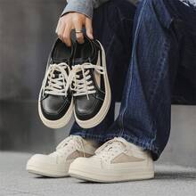 Thick-Soled Casual Sneakers Black And White Low-Top Men's Shoes Soft Snug-Fitting Durable Wrinkle-Resistant - 帆布黑色 - 查看 9