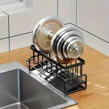 1PC Kitchen Sink Sponge Drain Rack, Self-Draining Kitchen Sink Organizer, Sink Rack, Can Hold Dish Brushes, Dishcloths, Soap, Cleaning Supplies, Baskets And Containers For Kitchen Organization. - Black - View 9