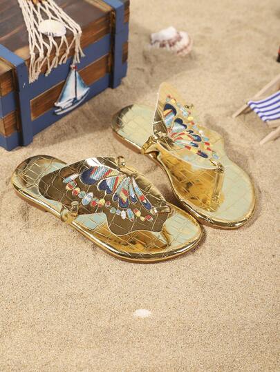 Girls' Fashion Slippers, New Summer Design With Embroidered Butterfly, Stylish, Generous, Lightweight And Flat