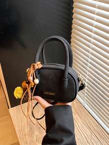 Pink Suede Mini Handbag With Cute Pendant, Crossbody Bag, Eye-Catching Small Item For