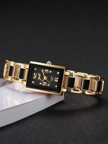 2 件/套女士时尚休闲方形水钻表盘石英手链手表组合（不含手表） - 黑與白 - 查看 5