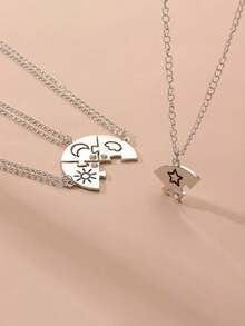 4pcs/set Heart & Letter Charm Necklace - Silver - View 6