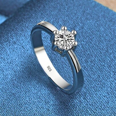 Anillos chapados en plata de ley 925 con diseño clásico de seis garras y circonita cúbica brillante para mujeres, compromiso, boda, fiesta y uso diario, joyería de moda, regalo del Día de San Valentín / regalo festivo