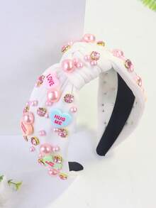 1pc Women's Valentine's Day Pink Crystal & Pearl Candy Color Sweet Heart Cute Elegant Polyester Wide Headband ,Hair Band ,Diadema ,Hair Hoop - Nhiều màu - Xem 7