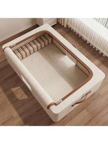 1pc Fabric Storage Box With Wheels, Foldable Portable Clothes Storage Bin, Removable Wheels, Dual Handles, Steel Frame Support For Wardrobe, Room, Dorm, Bedding, Bedroom Storage, Valentine's Day Gift & Decor - Beige - View 13