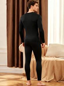 4-Piece Men's Underwear Set: Long-Sleeved Shirt And Pants, Suitable For Breathable Fabric, Men's Round-Neck Long-Sleeved T-Shirt Set, Home Wear Set: Shirt And Pants. - White + Black - View 5