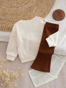 2件套秋冬女童刺绣字母圆领上衣+喇叭裤休闲套装