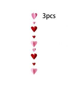 3pcs 150cm Valentine's Heart Garland Decoration 3D Hanging String Garland Ornament For Valentine's Day,Wedding,Anniversary Proposal Birthday Party Decor Supplies