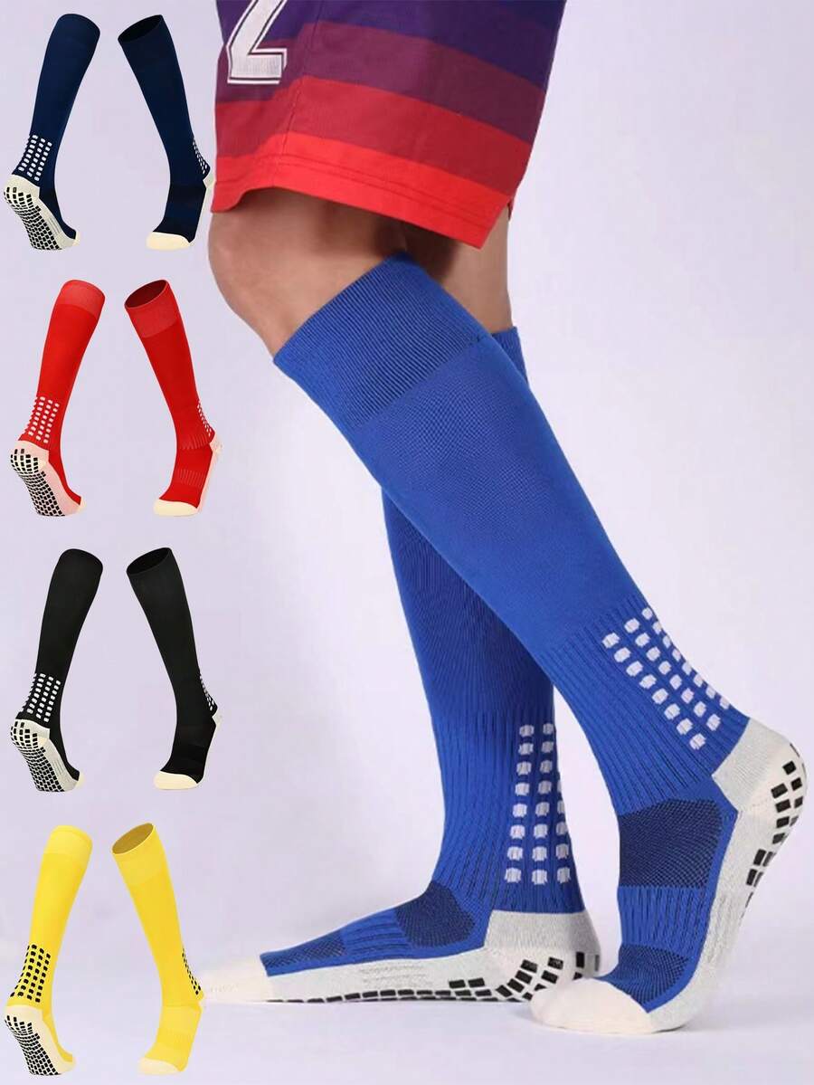 1双男童及膝足球袜，女童毛巾底防滑运动袜，适合10-18岁青少年，可用于足球训练、跑步、户外活动 - 彩色 - 查看 1
