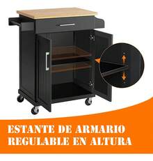 Carrito de almacenamiento cocina con clóset de almacenamiento y cajones para comedor, mueble dual con espacio cerrado y cajoneras, ideal para guardar vajilla, despensa y accesorios de mesa, recomendado para ahorrar espacio y mantener organización. - Negro - Ver 7