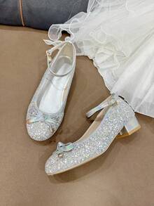 1 Pair Round Toe High Heel Shoes, Suitable For Parties, School, Everyday Wear, All Occasions - Silver - View 6