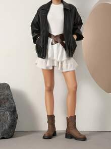 女士踝靴，欧美风，新款时尚百搭舒适真皮靴，防水，粗跟，休闲，保暖，轻便，柔软皮革，软底，踝靴，女士时尚靴 - 棕色 - 查看 2