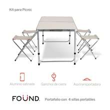 Mesa Plegable Portafolio 1.20m Y 4 Sillas Portátiles  FOUND Mesita Plegable Con 4 Bancos Ideal Actividades de Exterior Camping, Picnic Facil de Instalar Set Mesa y 4 Bancos Portatil - Blanco - Ver 2