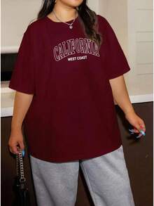 Plus Size California T-Shirt, Sizes Large (S To 5XL), Casual Summer Fashion - Cotton - Màu Đỏ Sâu - Xem 1