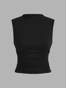 Women's Sleeveless Pleated Tank Top Set - Negro - Ver 1