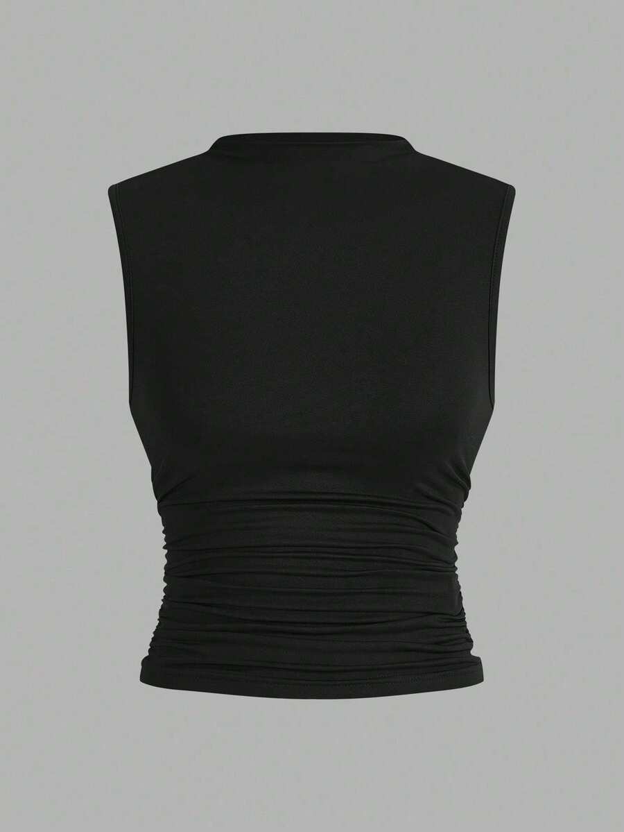 Women's Sleeveless Pleated Tank Top Set - Negro - Ver 1