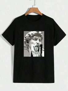 Camiseta gráfica Manfinity Dauomo con estatua y figura de hombre - Negro - Ver 1