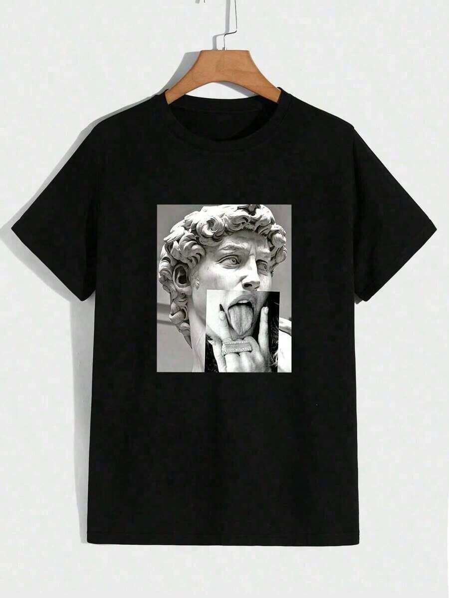 Camiseta gráfica Manfinity Dauomo con estatua y figura de hombre - Negro - Ver 1