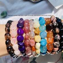 1PC(30-40pcs)Natural Gem Tumble Stone Crystal Bracelet Amethyst Citrine Clear Quartz Green Aventurine Rose Quartz Moonstone Irregular Stretch Beads Nuggets Quartz Bracelets Bangles Crystal Wristband For DIY(Natural Crystals May Have Slight Chromatic Aberrations And Small Cracks)