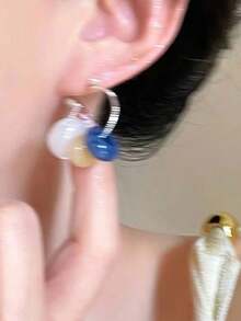 A Pair Of Colorful Candy Bead Earrings, Fashionable Decoration For Women, Contrasting Earrings, Dopamine Sweet And Versatile Ear Accessories - Multicolor - View 3