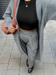 Áo khoác cardigan dệt kim màu xám dáng rộng, thoải mái, phong cách tối giản dành cho nữ, thích hợp cho lễ hội Carnival, Tết Dương lịch, Ngày Valentine. - Xám - Xem 5