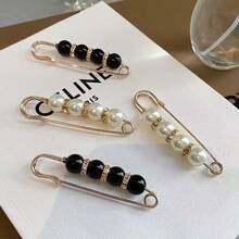 2/4 Pieces Faux Pearl Button Brooch For Women And Girls, Elegant Accessories, For Dresses, Pants, And Clothing, Pearl Waist Pin, Fixed Dress Skirt Waist Size Adjustment Buckle, Dress Pants Accessories - Multicolor - View 1