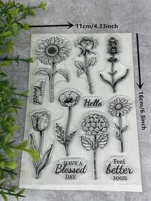 Rubber Stamp Retro Rubber Transparent Card Sunflower Tulip Making Stamp DIY Scrapbook Photo Magazine Album Decoration Clear Stamp - Black - View 5