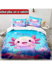 3 Peças Conjunto de Capa de Edredom Macio e Resistente a Rasgos com Estampa Fofa de Axolotl - Roupa de Cama Personalizável para Todas as Estações - Inclui 1 Capa de Edredom e 2 Fronhas (Sem Enchimento)
