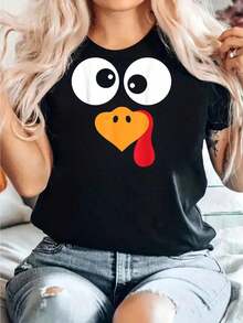 Cotton Tee Men Women Kids With Gobble Turkey Happy Thanksgiving Day Print - Black - View 6