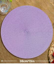 30/38cm 紫色塑膠手工編織餐墊，12cm 杯墊，圓形編織餐墊，耐熱，裝飾性餐墊，多色可選，桌墊，防皺餐墊，適用於生日、聖誕節、萬聖節 - 紫色 - 查看 8