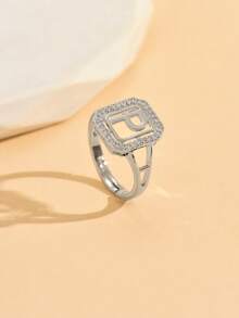 1. 时尚精致的26字母锆石戒指，夏季新款女士首字母开口戒指 - 白色 - 查看 26