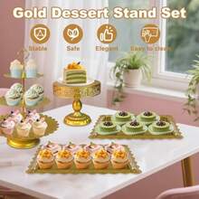 Gold Cake Stands Set 5pcs Metal Tiered Cupcake Display Stand Serving Platter For Dessert Table Dessert Candy Fruit Tray For Wedding Baby Shower Birthday Party Elegant MultiTiered Design Perfect For Sweet Treats And Refreshments At Events And Gatherings - Gold - View 3