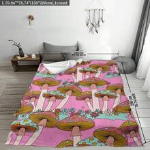 Contemporary Mushroom Pattern Flannel Throw Blanket - Soft Warm Knitted Polyester Throw For Sofa, Napping, Travel, Home Decor - All-Season Cozy Blanket For Festive Gifts And Camping, Soft Flannel Blanket - Multiple Sizes, Cozy Must-Have - 彩色 - 查看 7