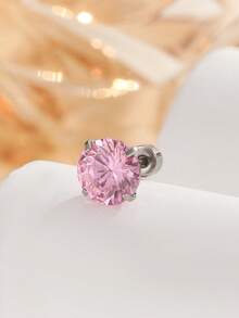 1只可爱粉色蝴蝶锆石不锈钢耳骨耳环，适合日常通勤、节日派对、度假佩戴及作为礼物 - 銀色 - 查看 6