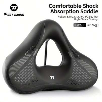 WEST BIKING High Elastic Shock-Absorbing Bicycle Saddle - Extra Large & Wide Perforated Breathable Non-Slip Pad With Cover, Ergonomic Design, Suitable For Mountain Bike/Road Bike/Electric Bicycle, Comfortable Riding