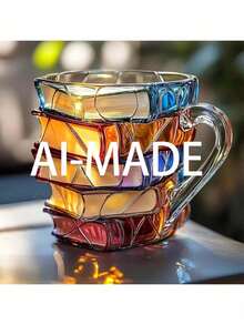 Taza de café con forma de libro 3D/Taza de vidrio con libros apilados - Un regalo para amantes de la literatura, lectores, escritores y ratones de biblioteca, taza de escritorio única con forma de libro - Multicolor - Ver 4