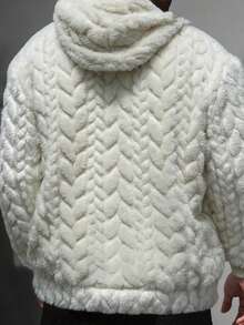 DIYIE 男士秋冬长袖保暖外套，纹理面料，抓绒内衬，秋冬长袖外套，男士简约休闲连帽开衫外套 - 杏色 - 查看 2