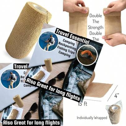 4" X 5 Yrd Beige Self Adhesive Flexible Bandage Wrap Stretch Roll Tape Wrist Ankle Hand Leg Medical Grade Sports Compression Lymphedema Individually Wrapped Sprains Support First Aid Pets Cat Dog