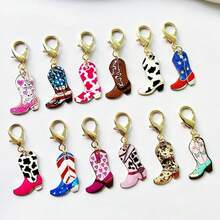 12 Pieces/Cowboy Boot Hanging Keychain Retro Western Style Cowboy Boot Set, Zinc Alloy, Various Western Style Boot Decorations, Geometric Patterns, Bojano Theme - Nhiều màu - Xem 5