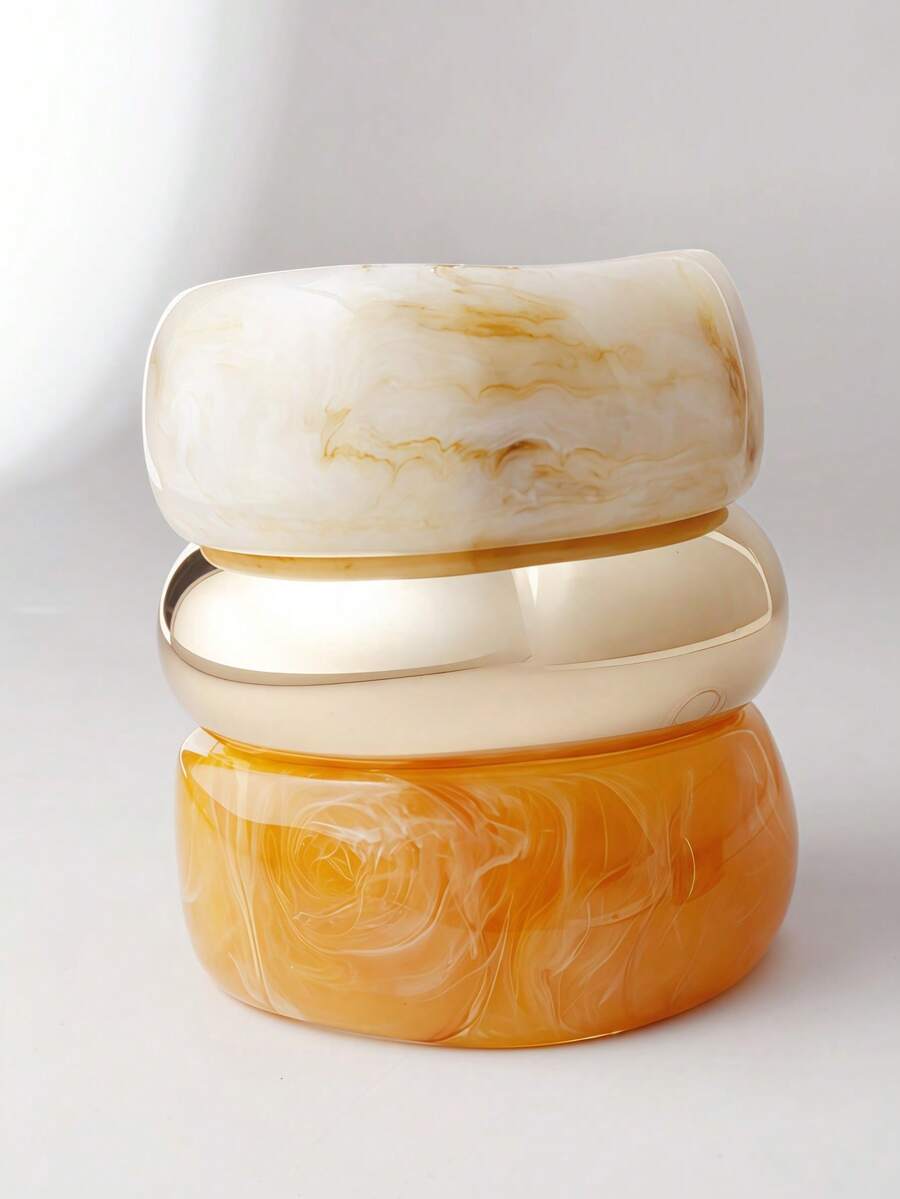 3pcs Set Exaggerated Asymmetrical Resin Semi-Transparent Bracelet For Women, Unique & Versatile - Multicolor - View 1