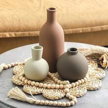Ceramic Vase Set Of 3, Vases Home Decor Rustic Farmhouse Decorative Vase Pottery Vases For Bouquet Pampas Grass Dried Fresh Flowers, Table Living Room Kitchen Bedroom Bathroom - Brown - 棕色 - 較大 - 查看 8