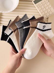 5 pares de calcetines de tobillo para mujer, simples y cómodos, colores aleatorios - Multicolor - Ver 4