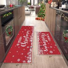 Christmas Kitchen Rug Sets Holiday Merry Christmas And Snowflake Kitchen Mat Sets Of 2 Non-Slip Door Mat Runner Rug Decorative Xmas Kitchen Floor Mat For Home Decoration - Rojo - Ver 1