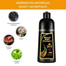 Cabello teñido natural 3 en 1 champú - negro (500 ml) - teñido, limpio y acondicionado en un solo paso - Negro - Ver 2