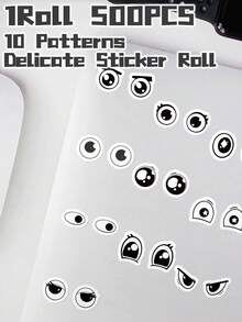 1 Rolle/500 Stücke süße Cartoon Augen Themen Aufkleber Rolle mit 10 nicht sich wiederholenden Mustern, zarte Dekoration, rückstandslos ablösbar, perfekt für Schulanfang, Geschenke, Klassenbelohnung, Feiertage, Party- und Heimdekoration, Geburtstaggeschenke, Laptop, Auto, Gepäck, Roller, Hefte, Tassen, Tablets, Notizbücher, Wasserflaschen, Handyhüllen, hochauflösender Muster, leuchtende Farben, tolle Geschenke für Studenten, Jugendliche, Büromitarbeiter - Mehrfarbig - Übersicht 7